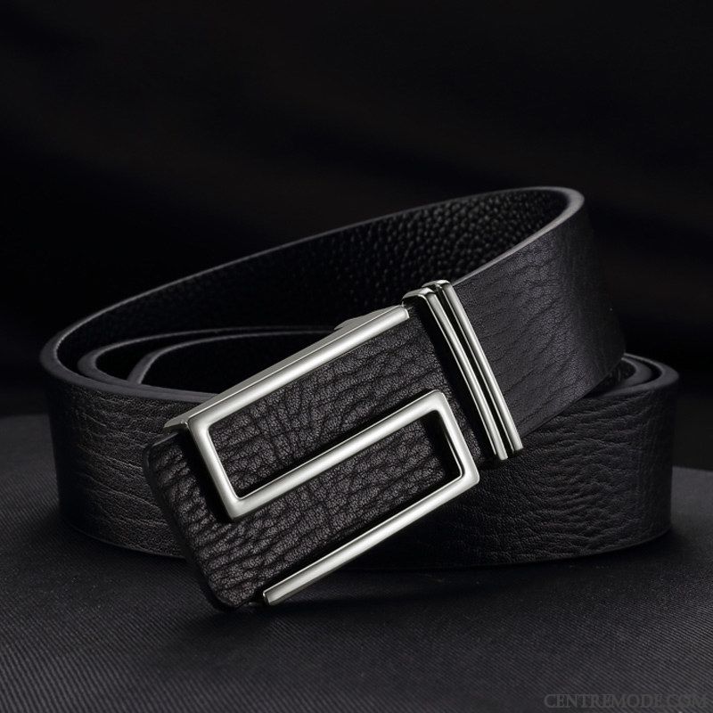 Ceinture Homme All-match Tendance Cuir Véritable Mode Lisse Lettre Jaune Or