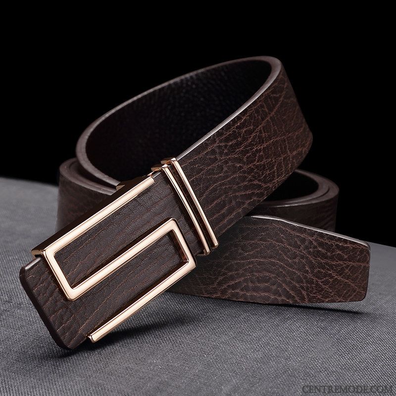 Ceinture Homme All-match Tendance Cuir Véritable Mode Lisse Lettre Jaune Or