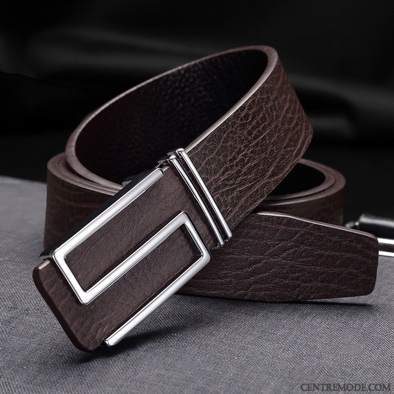 Ceinture Homme All-match Tendance Cuir Véritable Mode Lisse Lettre Jaune Or