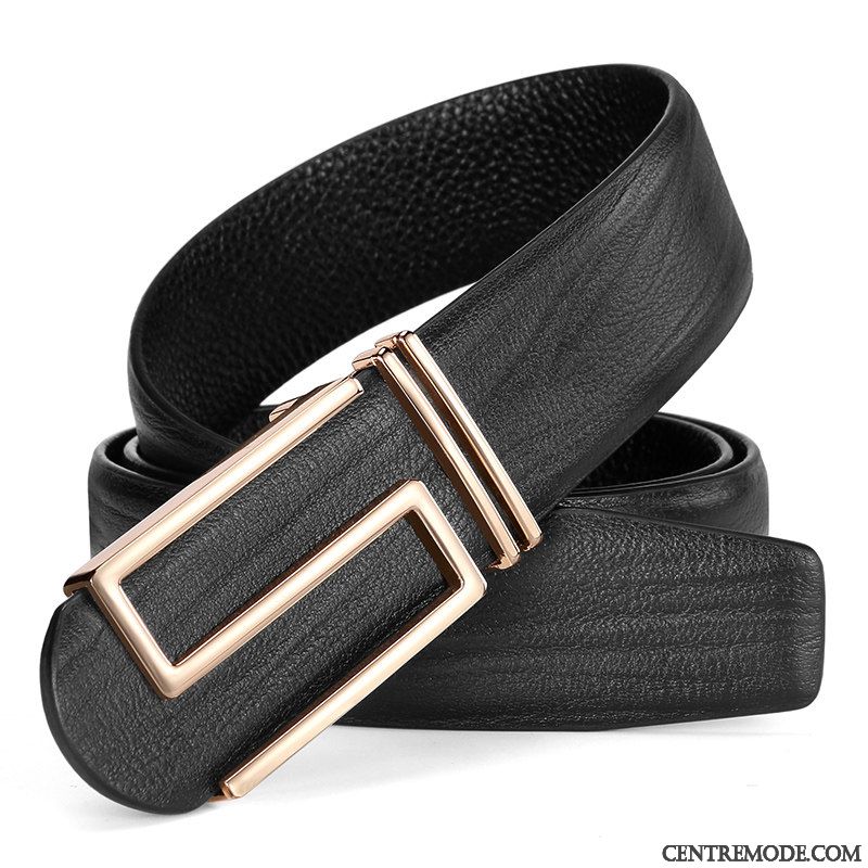 Ceinture Homme All-match Tendance Cuir Véritable Mode Lisse Lettre Jaune Or