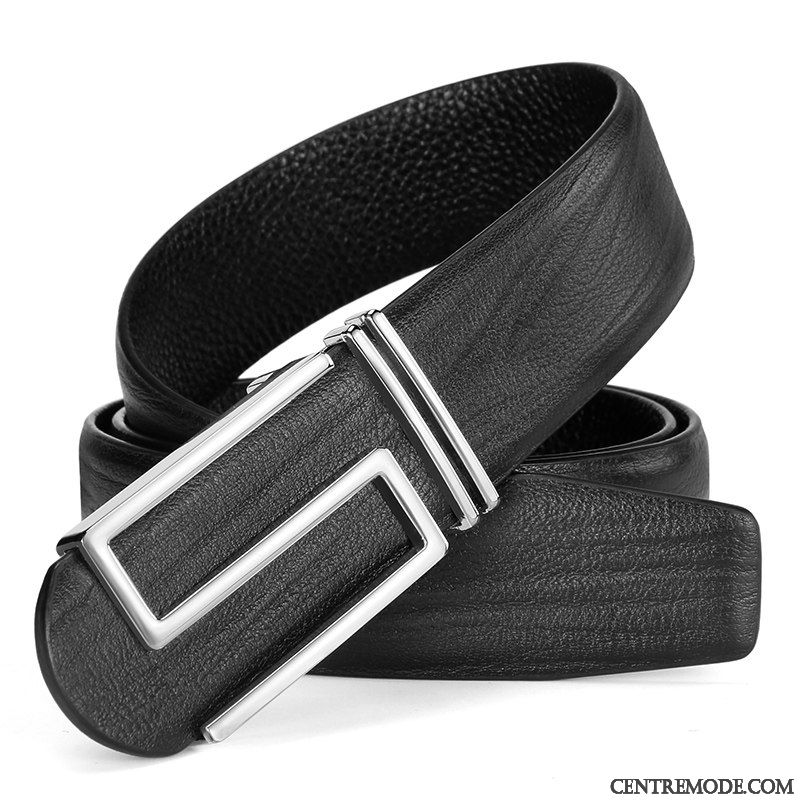 Ceinture Homme All-match Tendance Cuir Véritable Mode Lisse Lettre Jaune Or