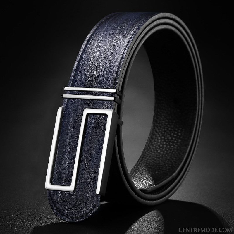 Ceinture Homme All-match Tendance Cuir Véritable Mode Lisse Lettre Jaune Or