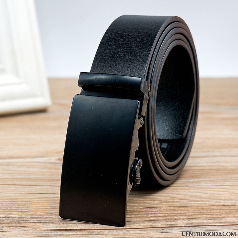 Ceinture Homme Cuir De Vache Âge Moyen Entreprise Couche De Tête Boucle Automatique Cuir Véritable Noir