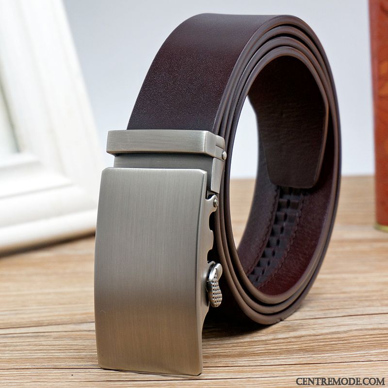 Ceinture Homme Cuir De Vache Âge Moyen Entreprise Couche De Tête Boucle Automatique Cuir Véritable Noir