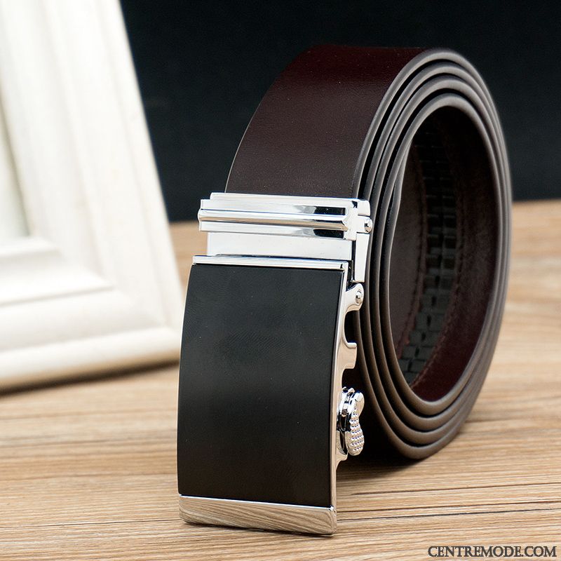 Ceinture Homme Cuir De Vache Âge Moyen Entreprise Couche De Tête Boucle Automatique Cuir Véritable Noir