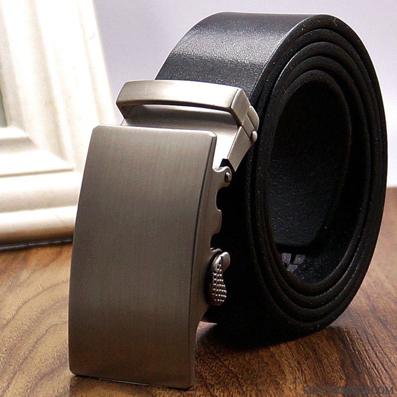 Ceinture Homme Cuir Véritable Cuir De Vache Âge Moyen Entreprise Boucle Automatique Couche De Tête Noir