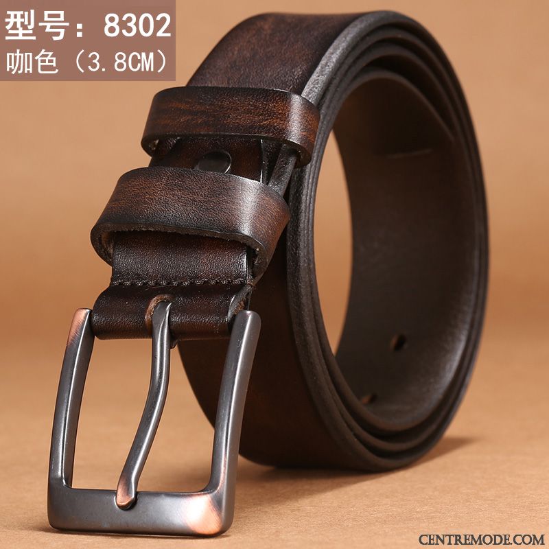 Ceinture Homme Cuir Véritable Détresse Jeans Mode Manuel Pure Marron