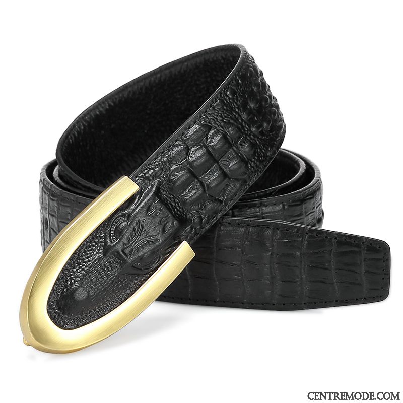 Ceinture Homme Cuir Véritable Lettre Jeune Crocodile Modèle Lisse Personnalité Noir Brun