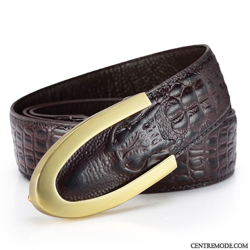 Ceinture Homme Cuir Véritable Lettre Jeune Crocodile Modèle Lisse Personnalité Noir Brun