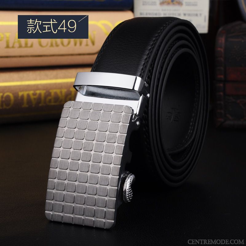 Ceinture Homme Entreprise Cuir De Vache Boucle Automatique Tendance Simple Couche De Tête Noir