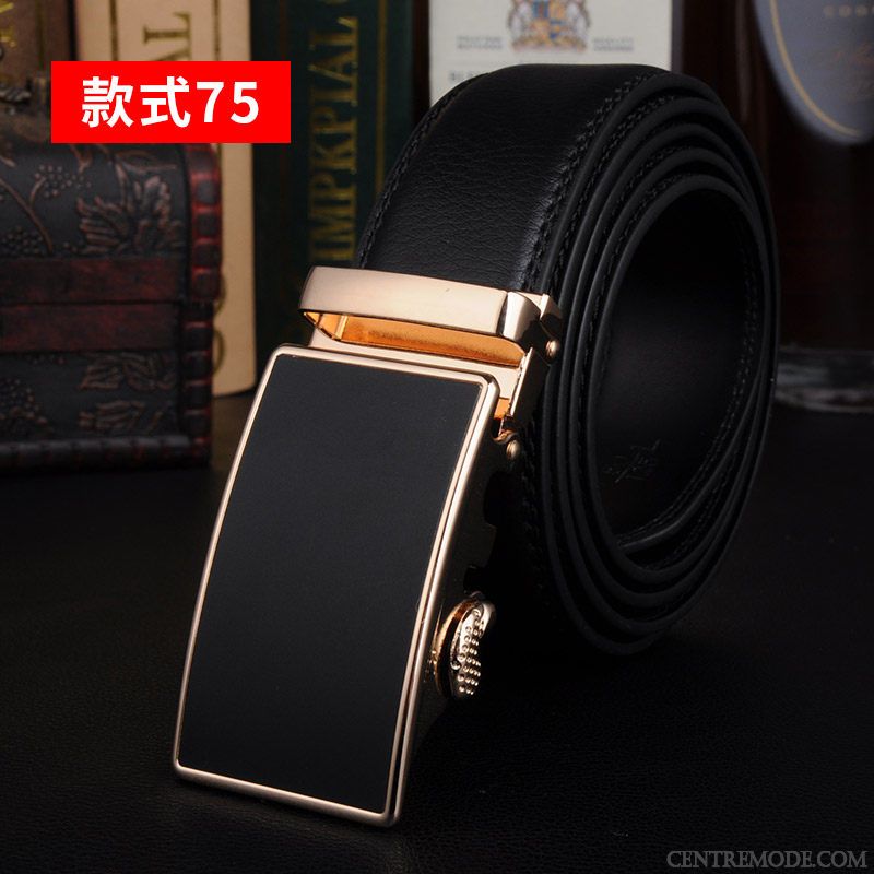 Ceinture Homme Entreprise Cuir De Vache Boucle Automatique Tendance Simple Couche De Tête Noir