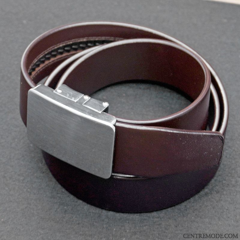 Ceinture Homme Entreprise Cuir Véritable Couche De Tête Cuir De Vache Boucle Automatique Noir