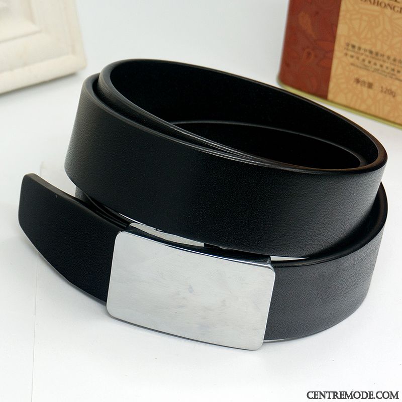 Ceinture Homme Entreprise Cuir Véritable Couche De Tête Cuir De Vache Boucle Automatique Noir