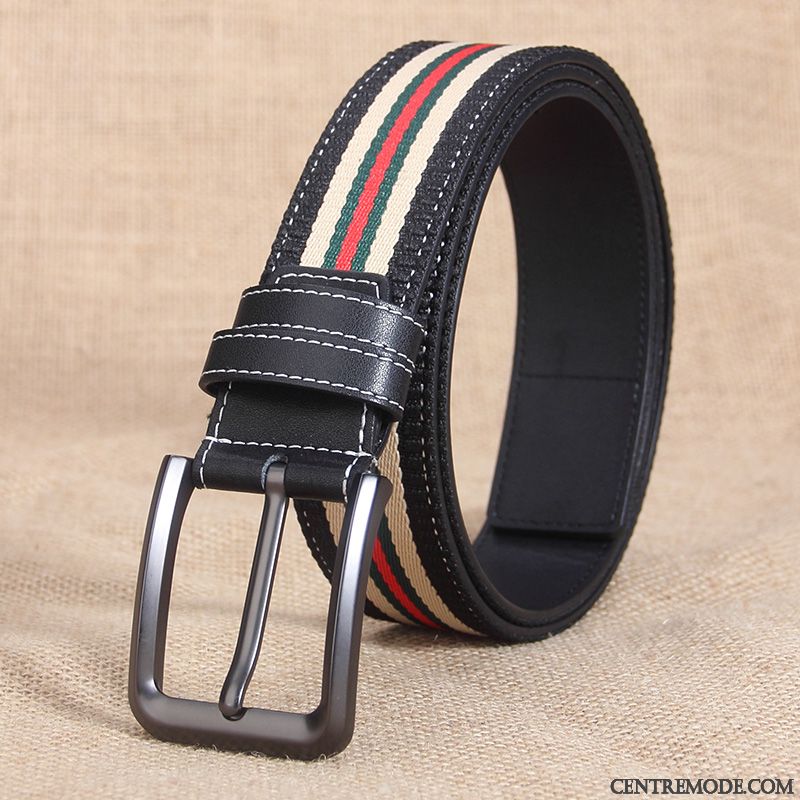 Ceinture Homme Jeunesse Boucle Mode Tendance Britanique Toile Couleur De Contraste Noir