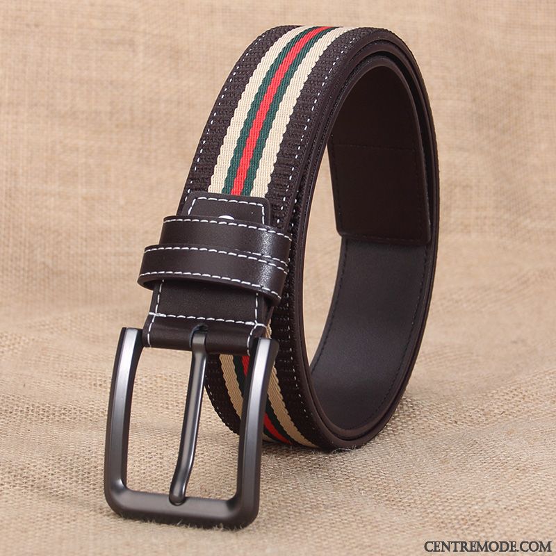 Ceinture Homme Jeunesse Boucle Mode Tendance Britanique Toile Couleur De Contraste Noir