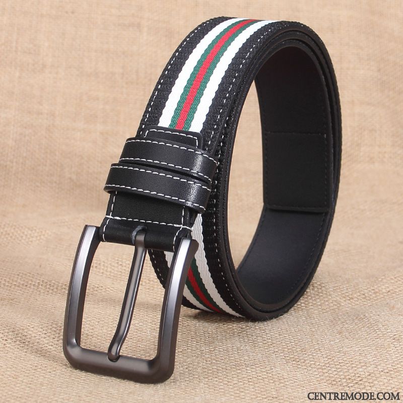 Ceinture Homme Jeunesse Boucle Mode Tendance Britanique Toile Couleur De Contraste Noir