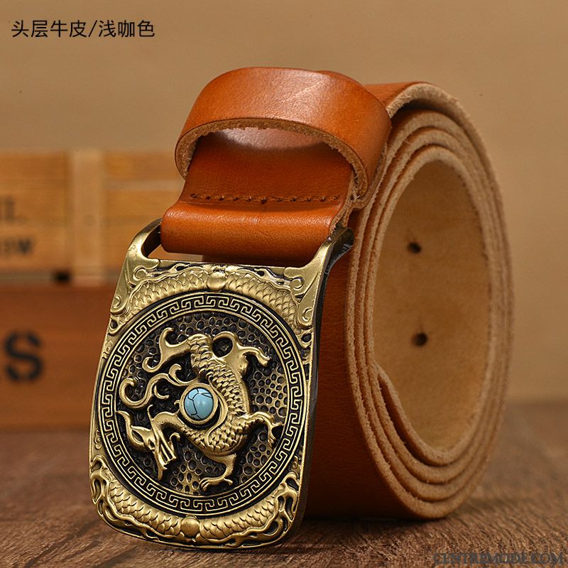 Ceinture Homme Jeunesse Cuir De Vache Loisir Mode Rétro Cuir Véritable Brun