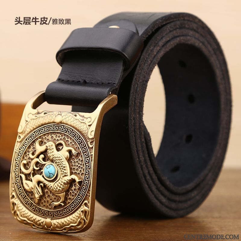 Ceinture Homme Jeunesse Cuir De Vache Loisir Mode Rétro Cuir Véritable Brun