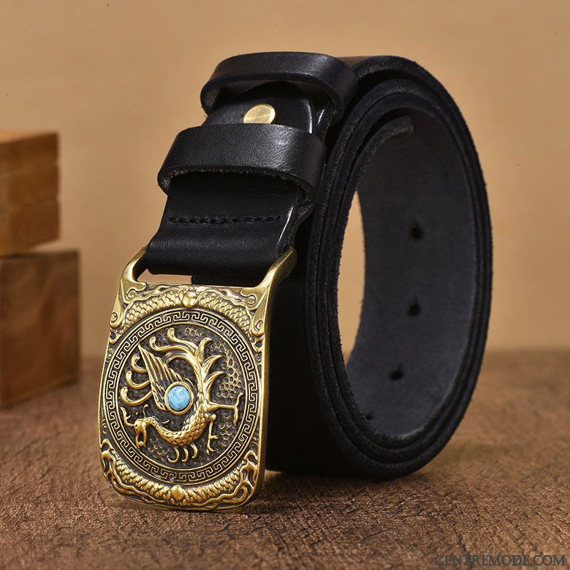 Ceinture Homme Jeunesse Cuir De Vache Loisir Mode Rétro Cuir Véritable Brun