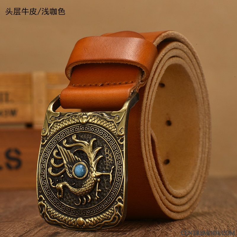 Ceinture Homme Jeunesse Cuir De Vache Loisir Mode Rétro Cuir Véritable Brun