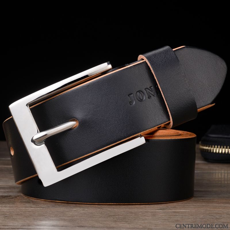 Ceinture Homme Loisir Cuir Véritable Cuir De Vache Pure Boucle Manuel Foncé