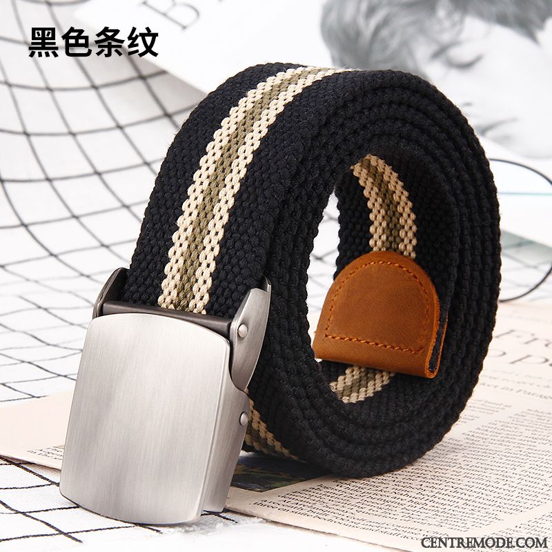 Ceinture Homme Loisir Les Adolescents Tissu Lisse Boucle Automatique Outillage Noir