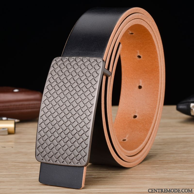 Ceinture Homme Manuel Couche De Tête Cuir Véritable Lisse All-match Jeunesse Brun