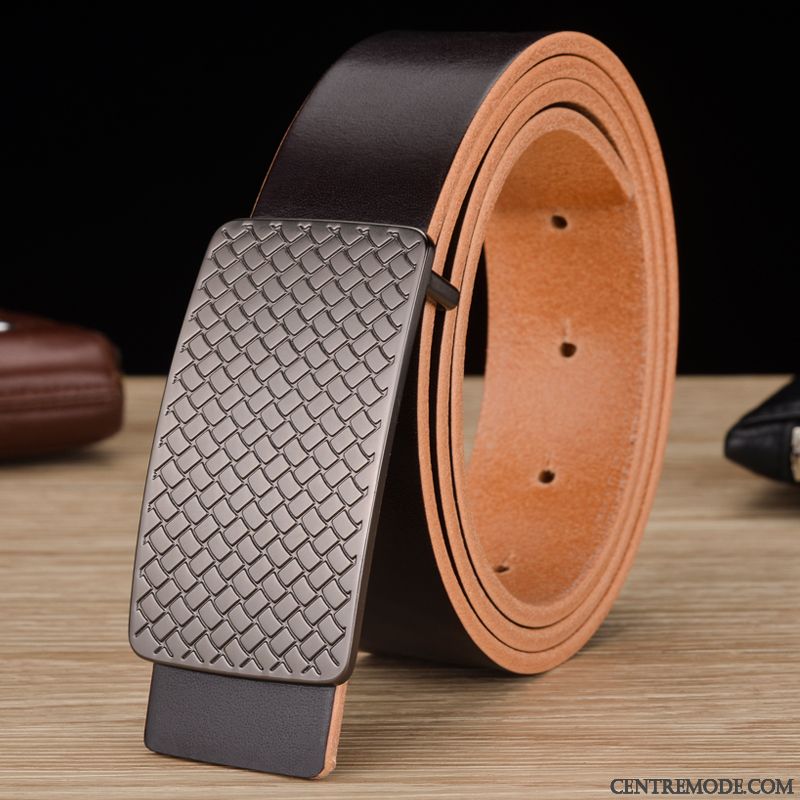 Ceinture Homme Manuel Couche De Tête Cuir Véritable Lisse All-match Jeunesse Brun