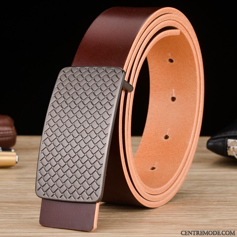 Ceinture Homme Manuel Couche De Tête Cuir Véritable Lisse All-match Jeunesse Brun