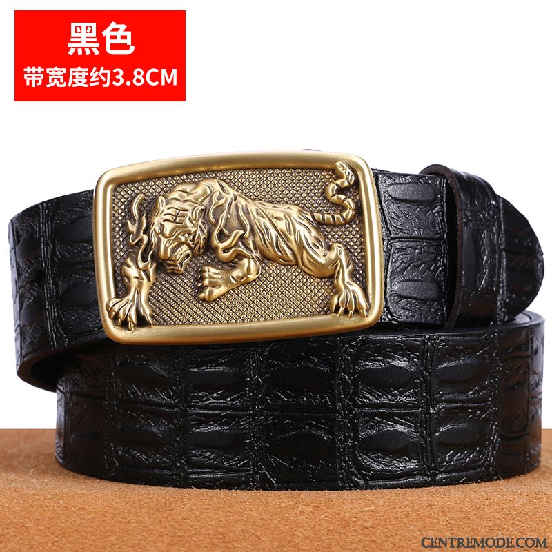 Ceinture Homme Pure Personnalité Cuir Véritable Couche De Tête Cuir De Vache Noir