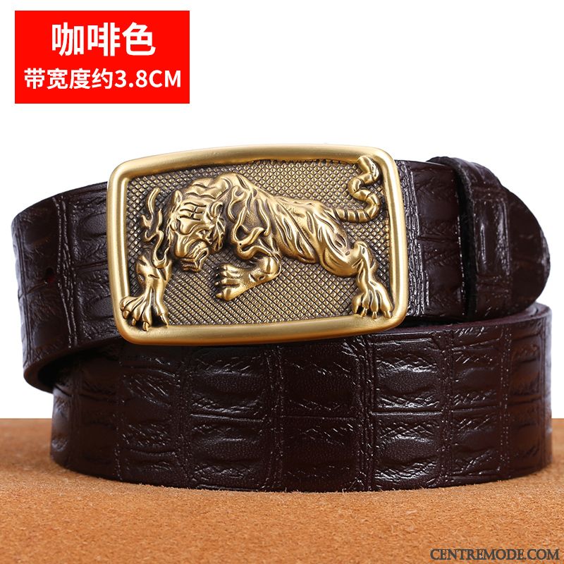 Ceinture Homme Pure Personnalité Cuir Véritable Couche De Tête Cuir De Vache Noir