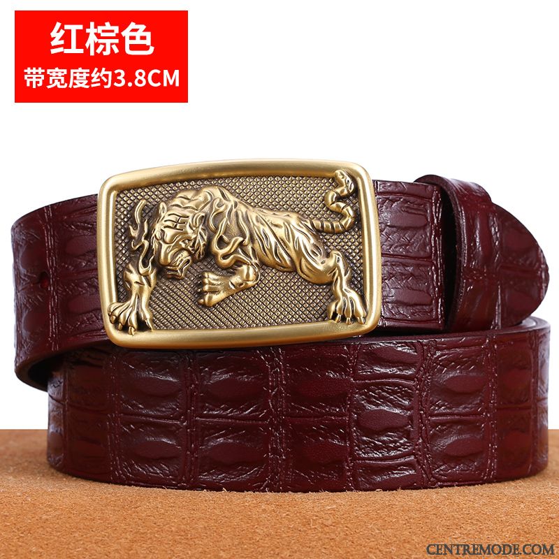 Ceinture Homme Pure Personnalité Cuir Véritable Couche De Tête Cuir De Vache Noir