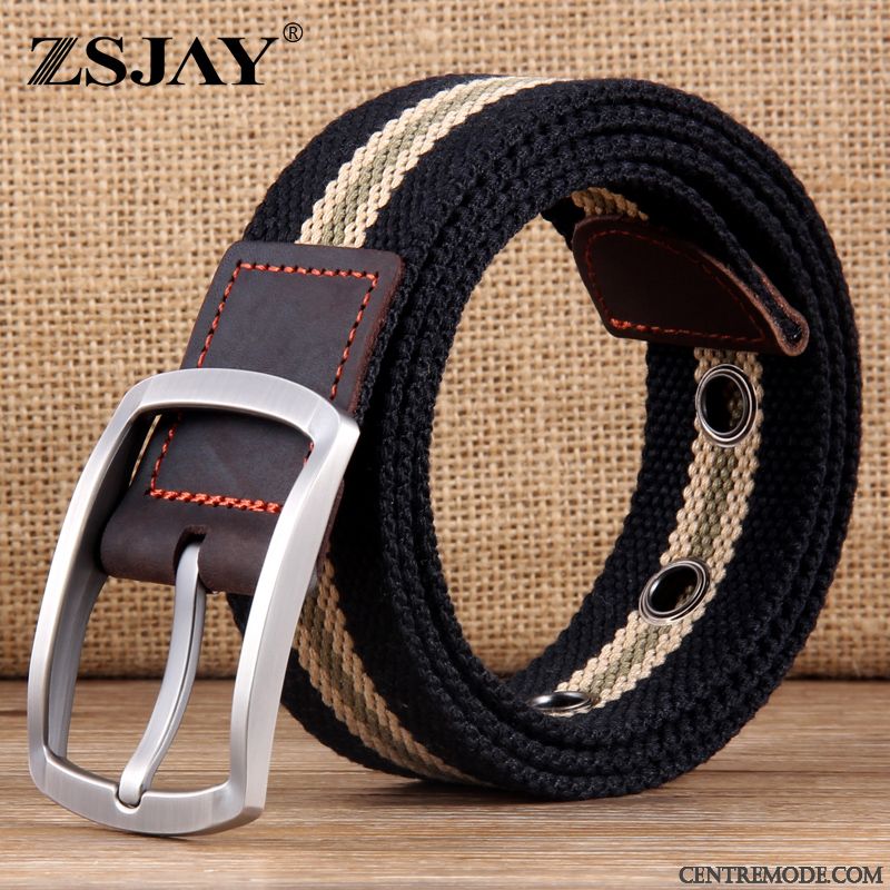 Ceinture Homme Tactique Étudiant Jeune Toile Denim Jeunesse Noir