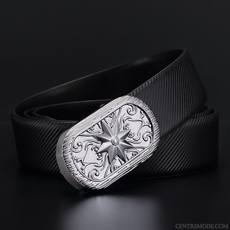 Ceinture Homme Tendance All-match Loisir Cuir Véritable Modèle Britanique Blanc Or