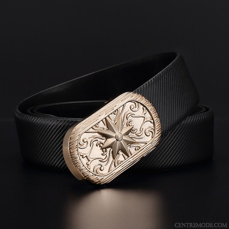 Ceinture Homme Tendance All-match Loisir Cuir Véritable Modèle Britanique Blanc Or