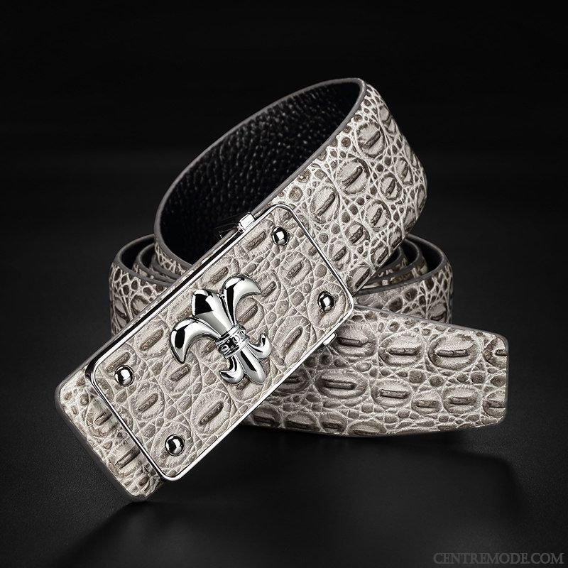 Ceinture Homme Tendance Mode Cuir Véritable Lisse Crocodile Modèle Loisir Marron Gris