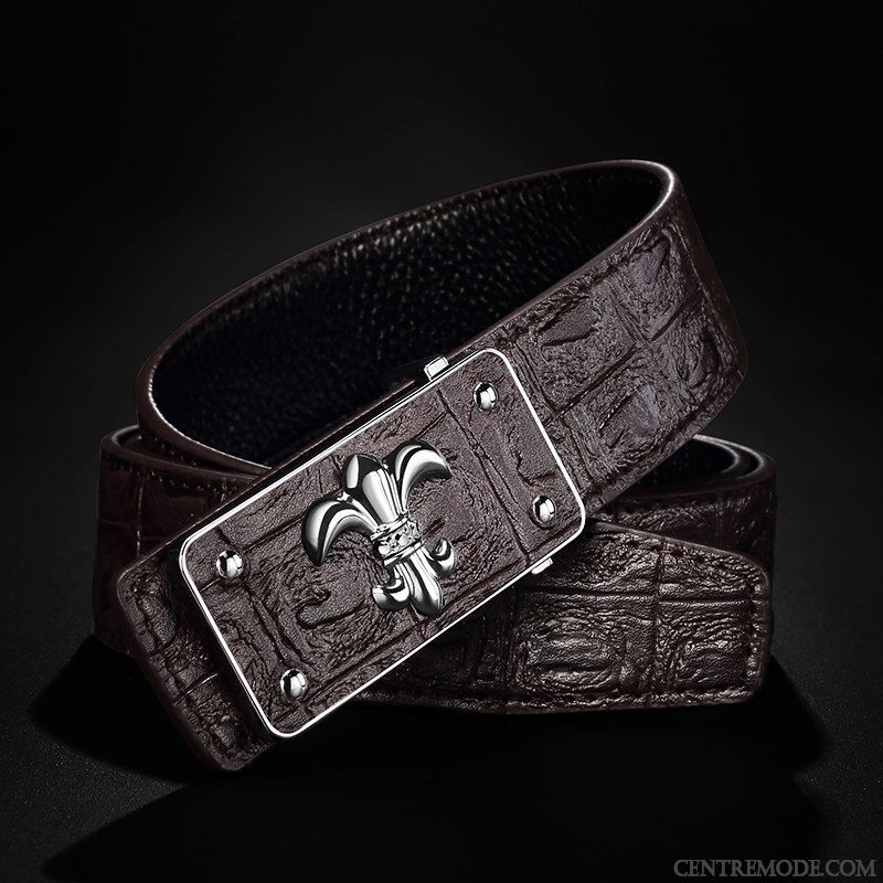 Ceinture Homme Tendance Mode Cuir Véritable Lisse Crocodile Modèle Loisir Marron Gris