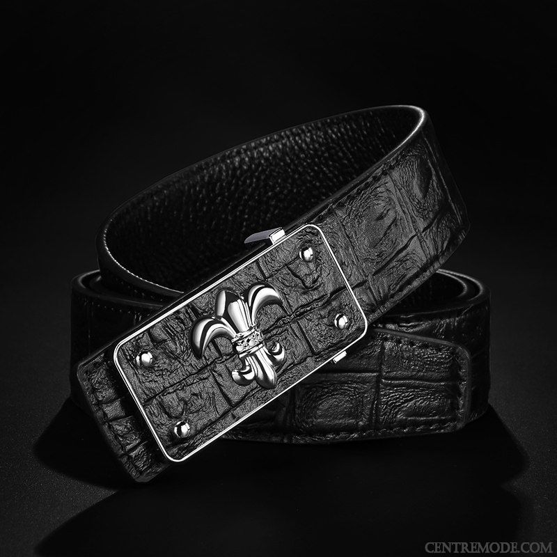 Ceinture Homme Tendance Mode Cuir Véritable Lisse Crocodile Modèle Loisir Marron Gris