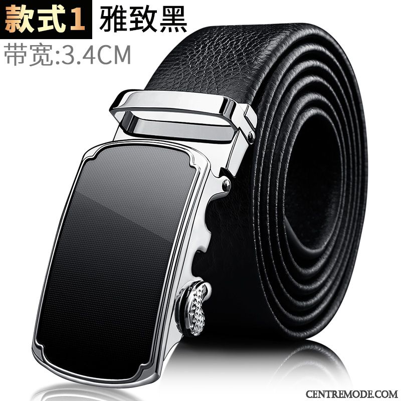 Ceinture Homme Âge Moyen Couche De Tête Boucle Automatique Cuir De Vache Loisir Jeunesse Noir