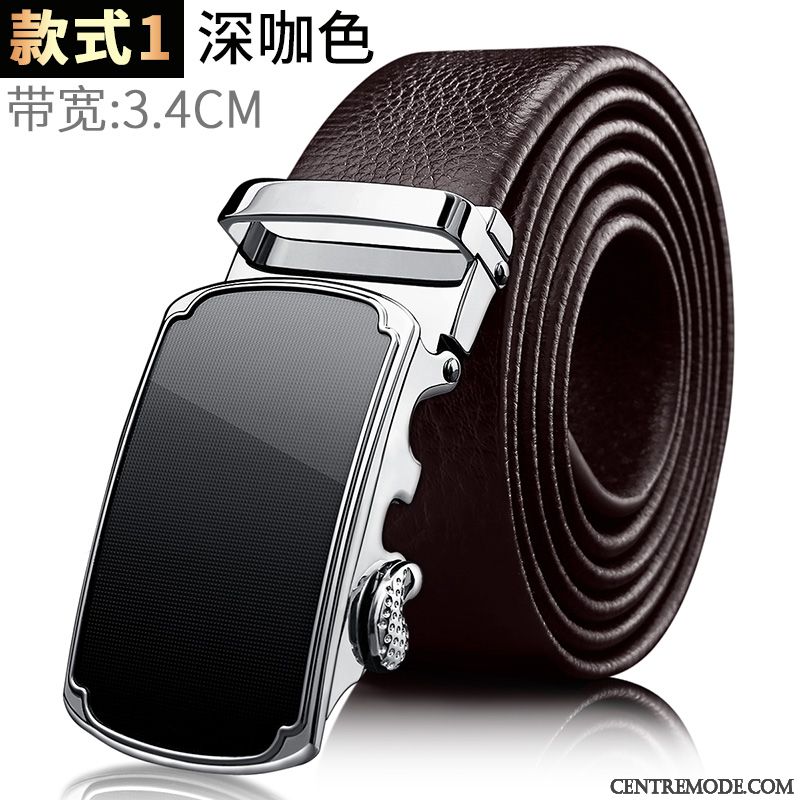 Ceinture Homme Âge Moyen Couche De Tête Boucle Automatique Cuir De Vache Loisir Jeunesse Noir