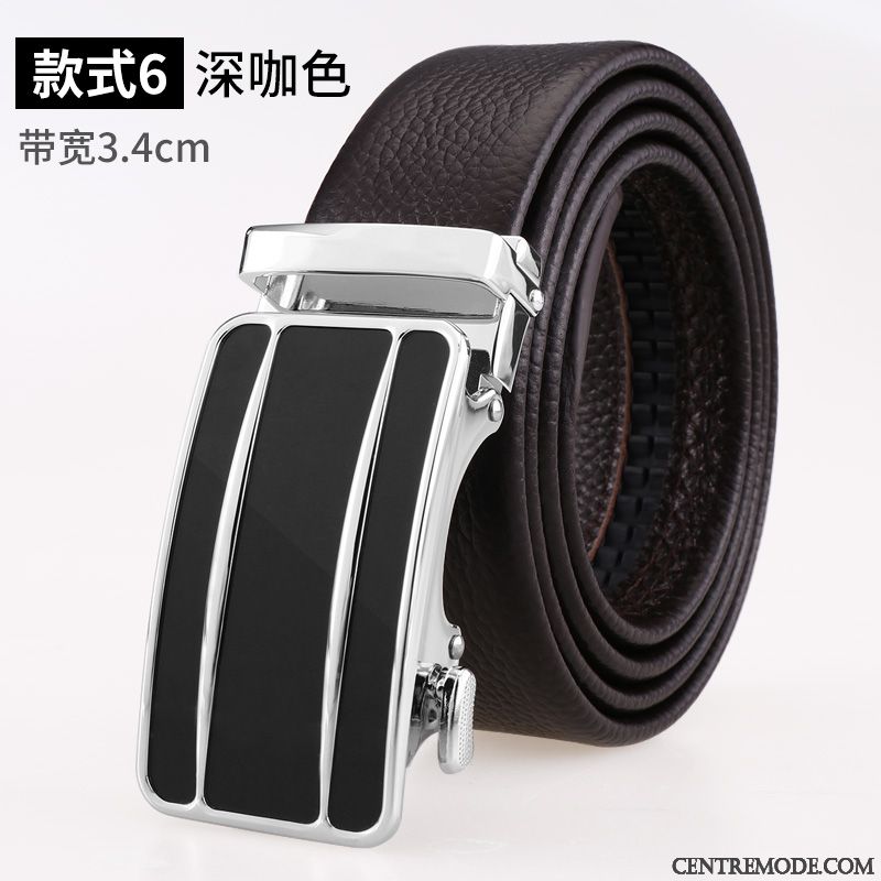 Ceinture Homme Âge Moyen Couche De Tête Boucle Automatique Cuir De Vache Loisir Jeunesse Noir