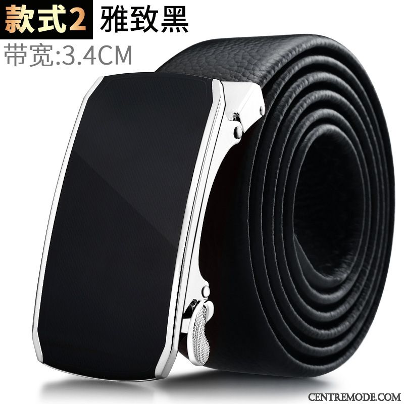 Ceinture Homme Âge Moyen Couche De Tête Boucle Automatique Cuir De Vache Loisir Jeunesse Noir