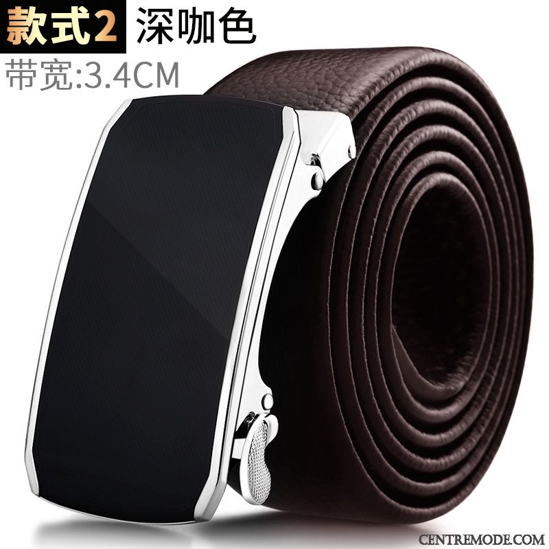 Ceinture Homme Âge Moyen Couche De Tête Boucle Automatique Cuir De Vache Loisir Jeunesse Noir