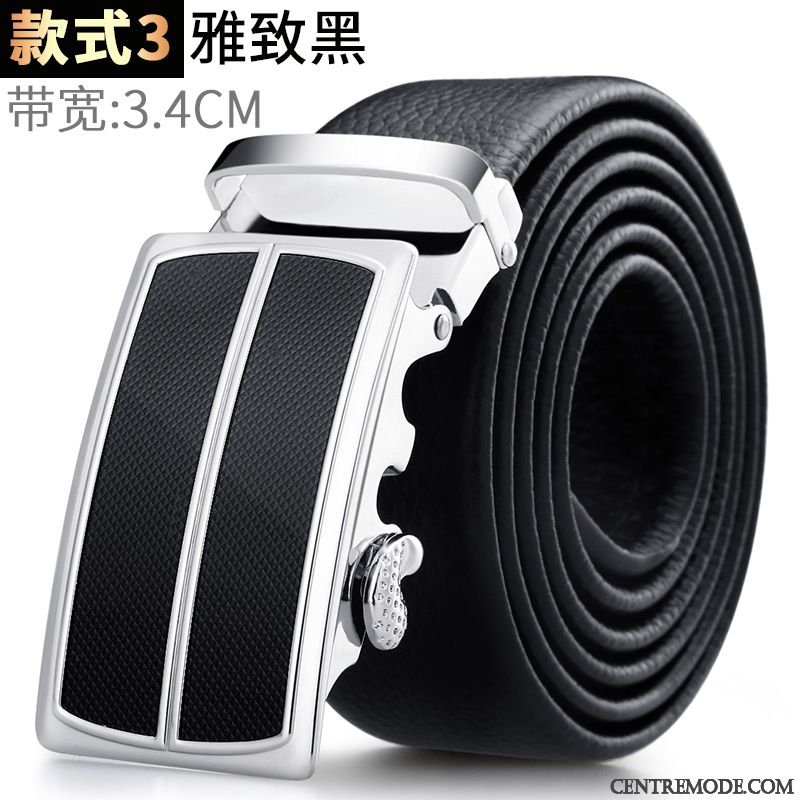 Ceinture Homme Âge Moyen Couche De Tête Boucle Automatique Cuir De Vache Loisir Jeunesse Noir