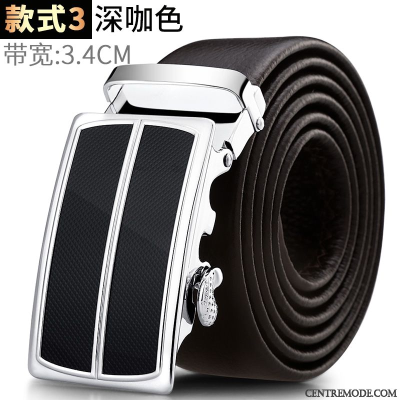 Ceinture Homme Âge Moyen Couche De Tête Boucle Automatique Cuir De Vache Loisir Jeunesse Noir