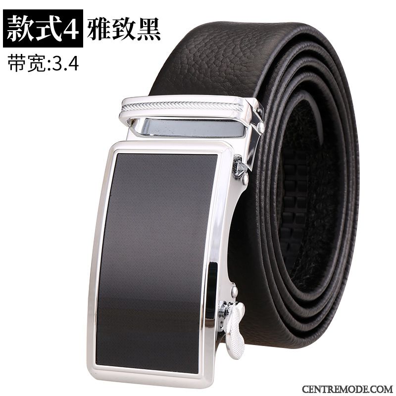 Ceinture Homme Âge Moyen Couche De Tête Boucle Automatique Cuir De Vache Loisir Jeunesse Noir