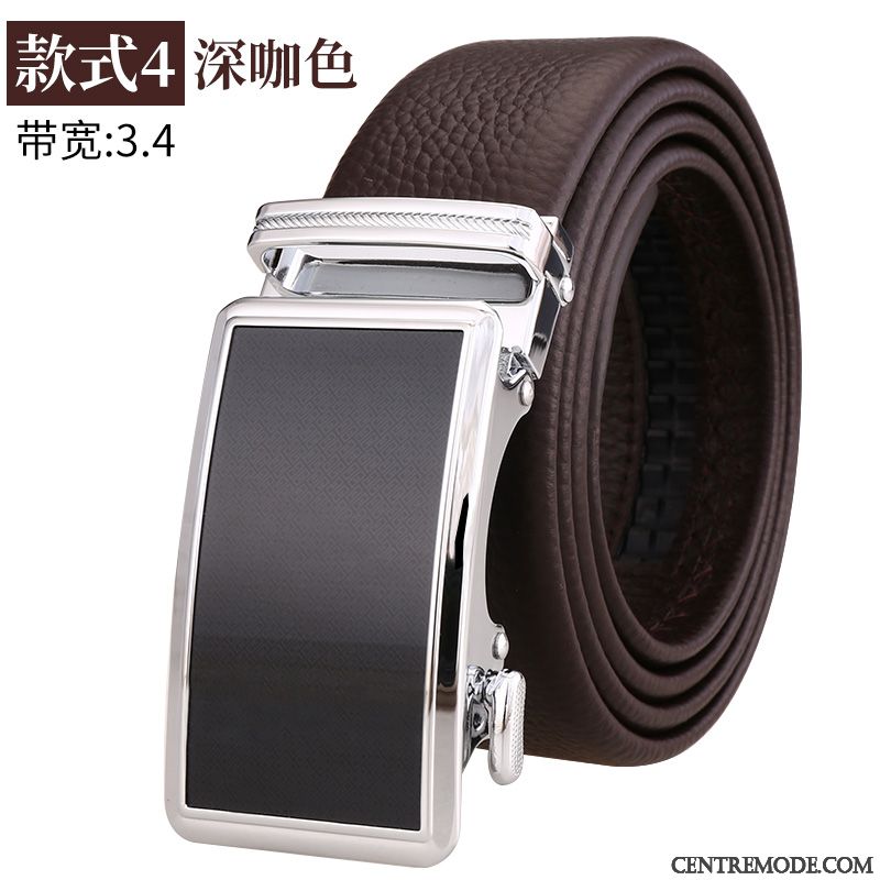 Ceinture Homme Âge Moyen Couche De Tête Boucle Automatique Cuir De Vache Loisir Jeunesse Noir