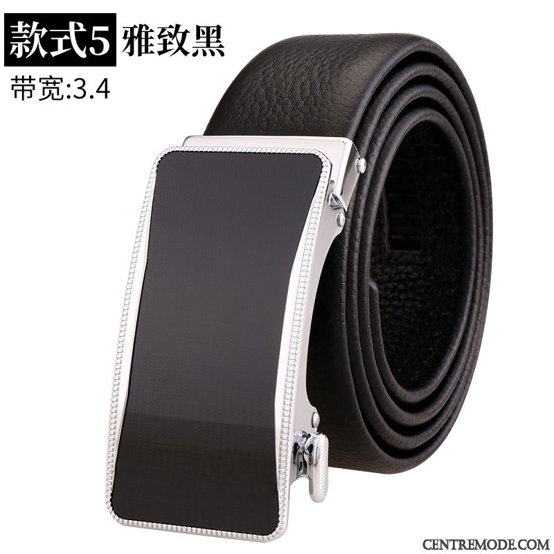 Ceinture Homme Âge Moyen Couche De Tête Boucle Automatique Cuir De Vache Loisir Jeunesse Noir