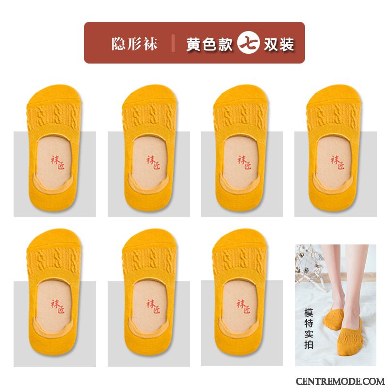 Chaussette Femme Chaussette Basse Coupée Invisible Silicone Été Anti-odeur Coton Jaune Clair