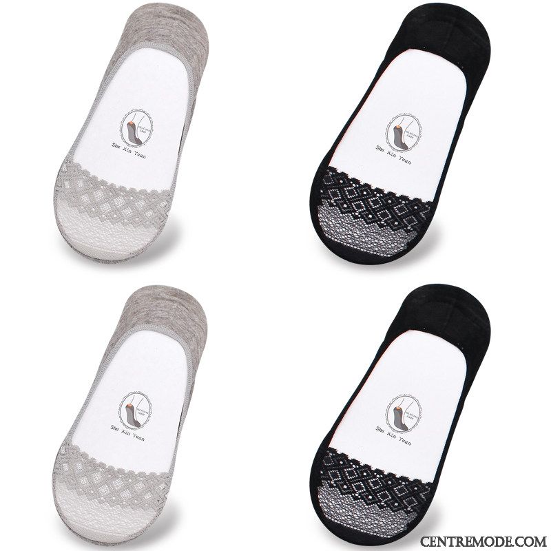 Chaussette Femme Chaussette Courte Charmant Coton Antidérapant Été Section Mince Noir Clair